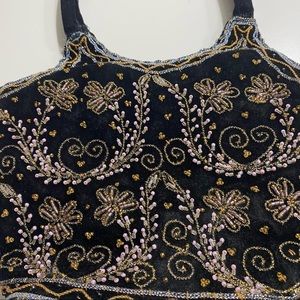 Black Velvet Beaded Floral Purse